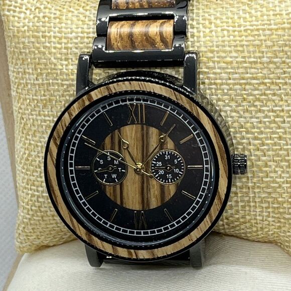 Kenon Engraved Natural Handmade Men's Wood Analog Dial Qaurtz Wrist Watch JMB66 - Picture 3 of 12